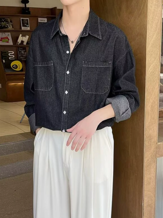 Denim long-sleeved shirt