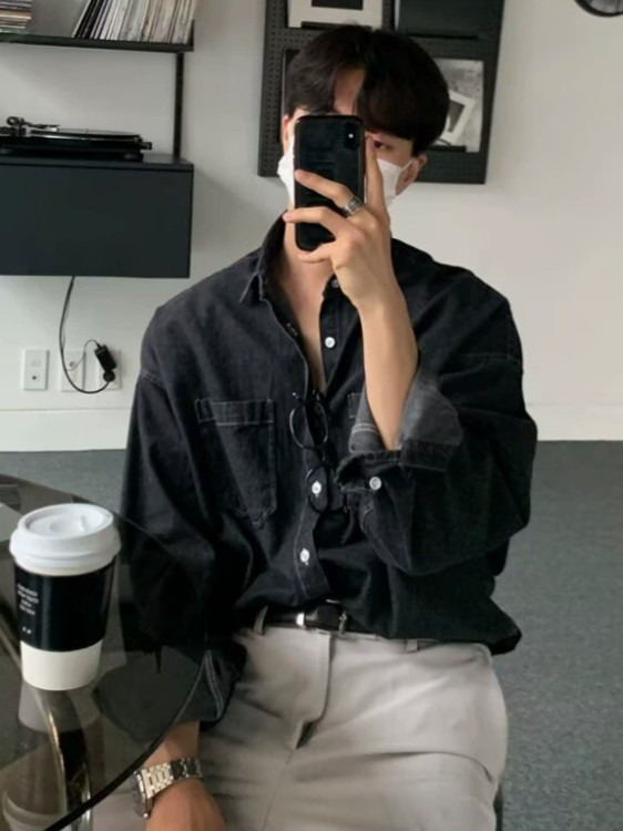 Denim long-sleeved shirt