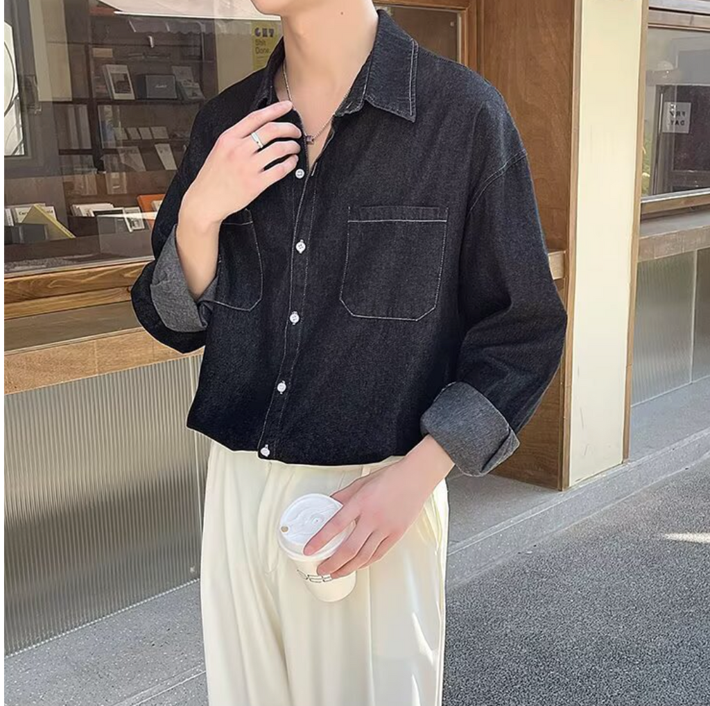 Denim long-sleeved shirt