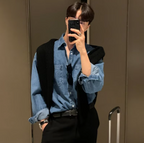 Denim long-sleeved shirt