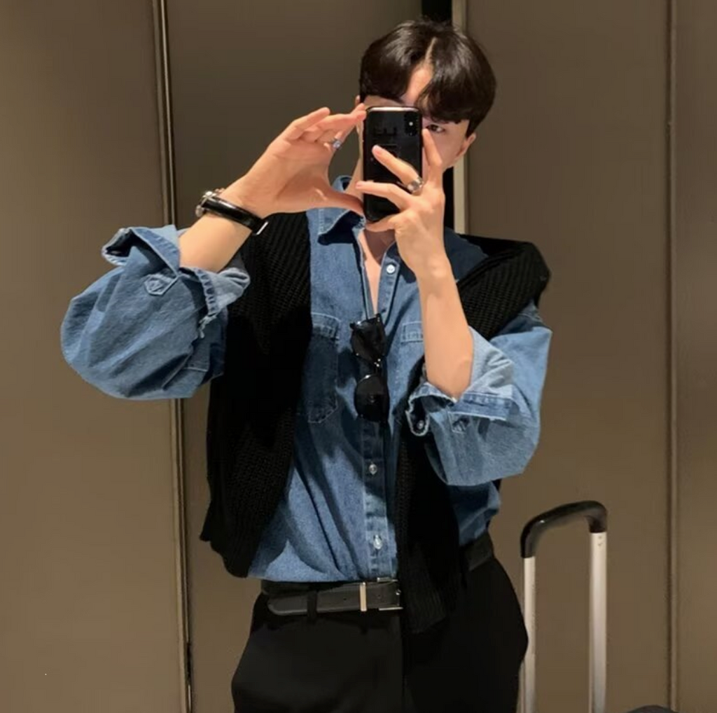 Denim long-sleeved shirt
