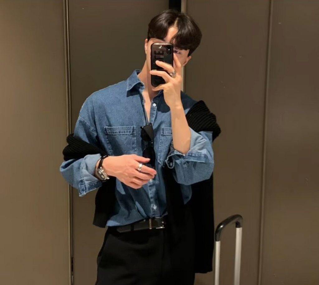 Denim long-sleeved shirt