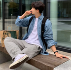 Denim long-sleeved shirt