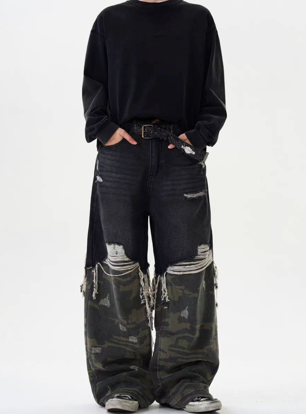 Damaged Wide Denim Pants