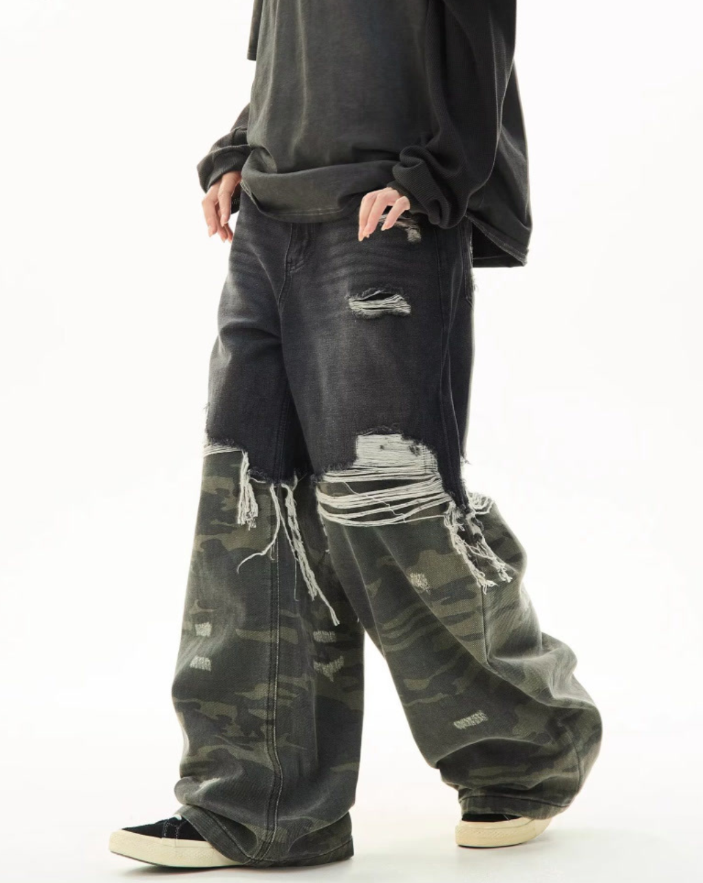 Damaged Wide Denim Pants