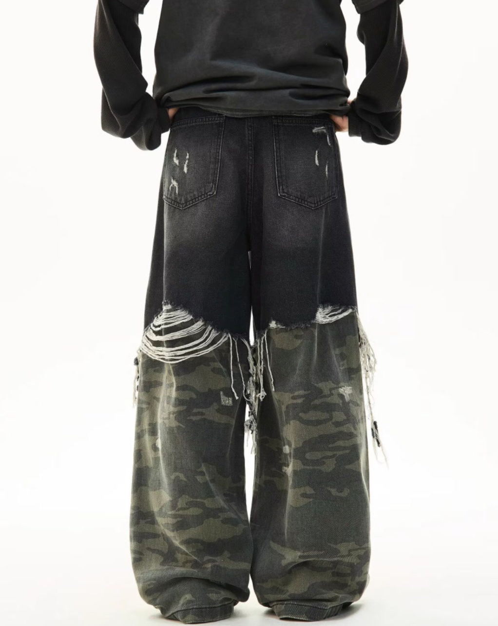 Damaged Wide Denim Pants