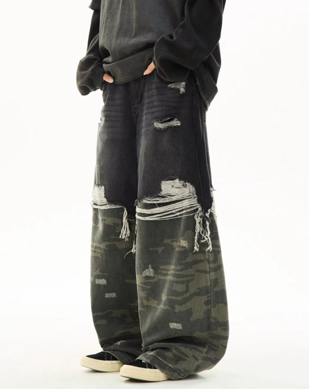 Damaged Wide Denim Pants