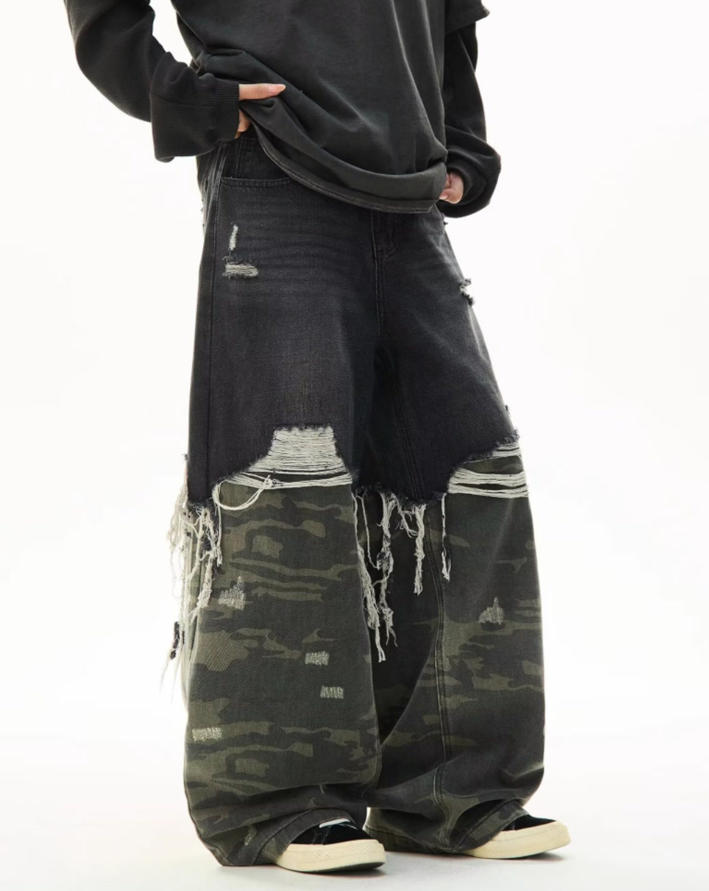 Damaged Wide Denim Pants