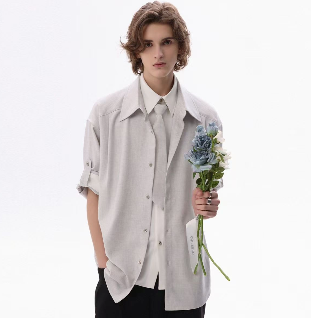 Striped short sleeve tie shirt