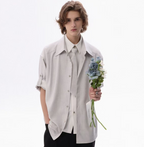 Striped short sleeve tie shirt