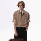Striped short sleeve tie shirt