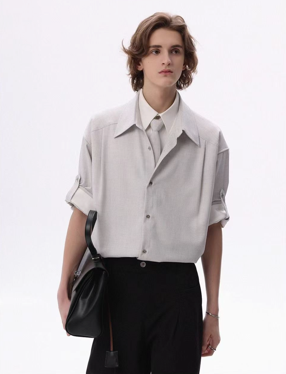 Striped short sleeve tie shirt