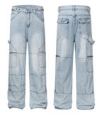 Multi-pocket wide denim pants