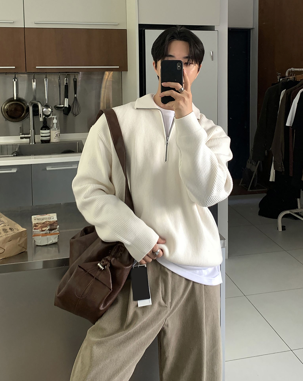 Corduroy wide pants
