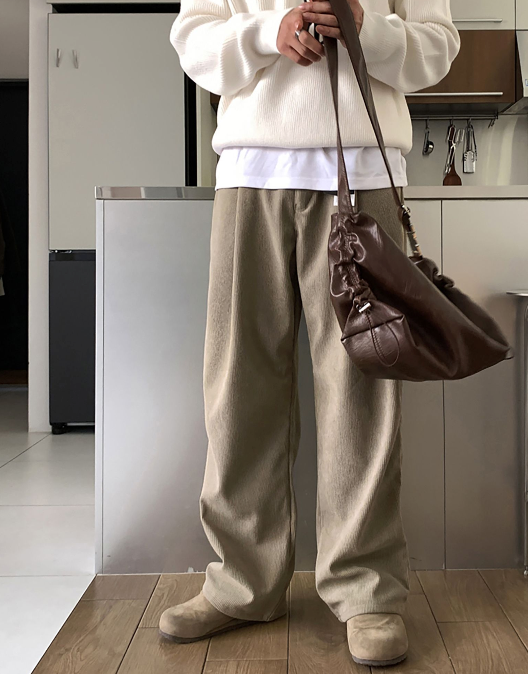 Corduroy wide pants