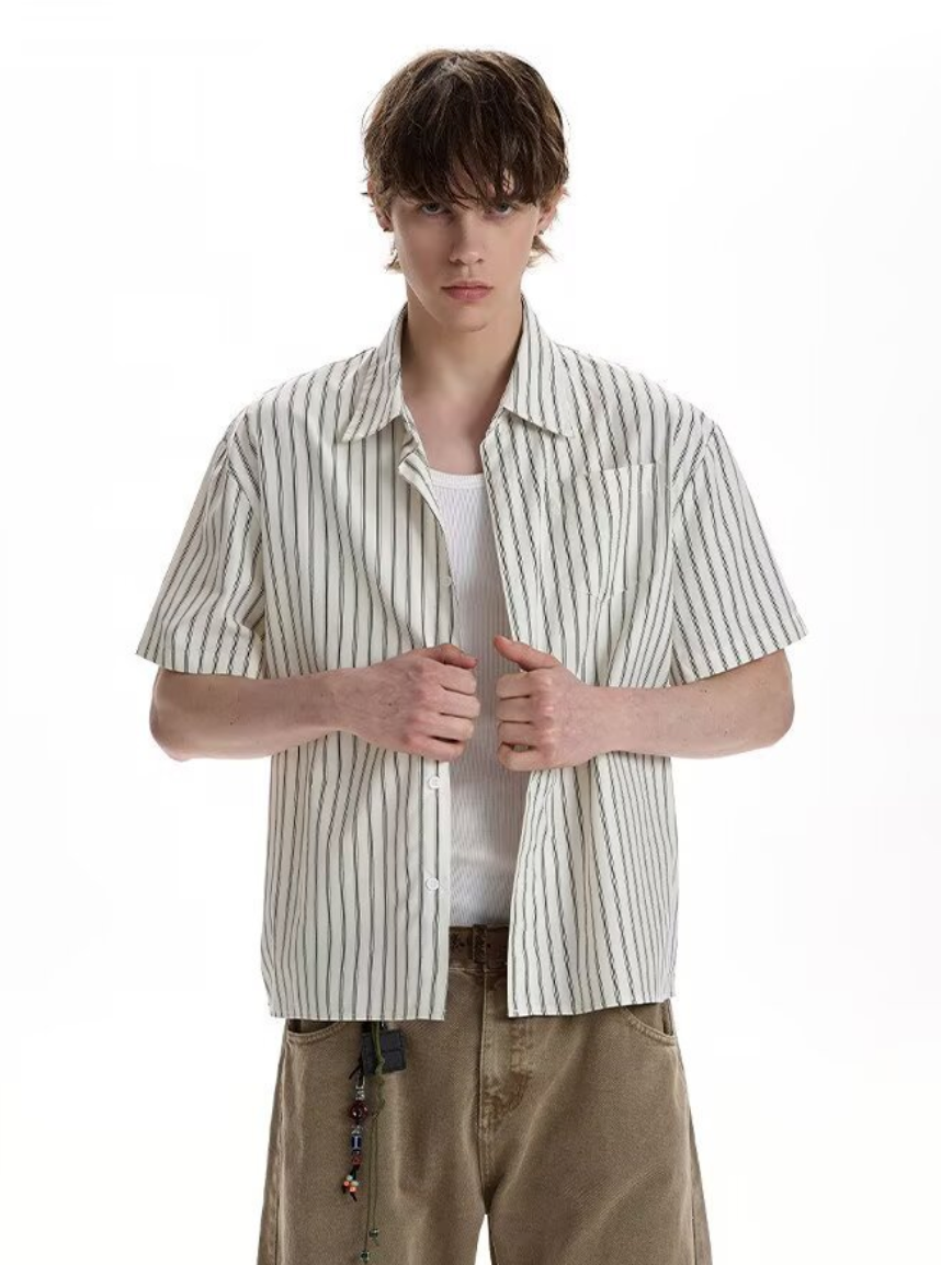 ストライプコットンシャツ メンズ 半袖｜Striped SHIRT