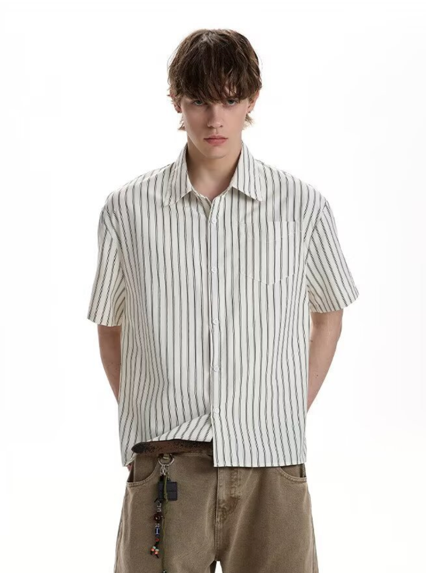 ストライプコットンシャツ メンズ 半袖｜Striped SHIRT