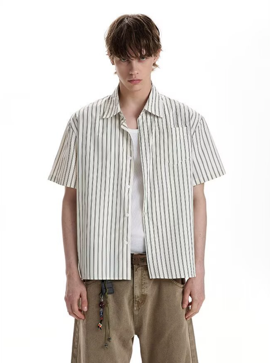 ストライプコットンシャツ メンズ 半袖｜Striped SHIRT