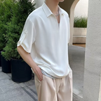 Fake two-piece striped V-neck short sleeve polo shirt