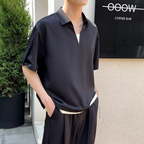 Fake two-piece striped V-neck short sleeve polo shirt