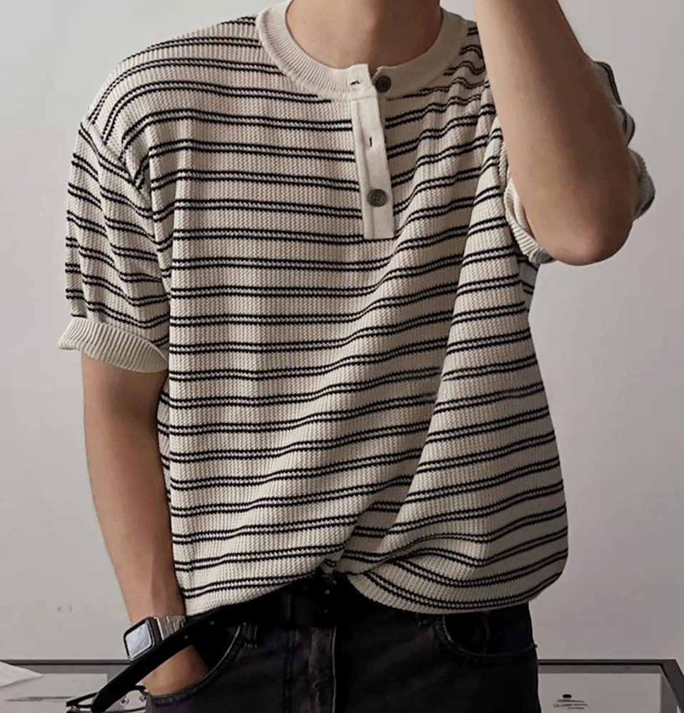 ヘンリーカラーストライプTシャツ メンズ｜Henry Stripe TEE