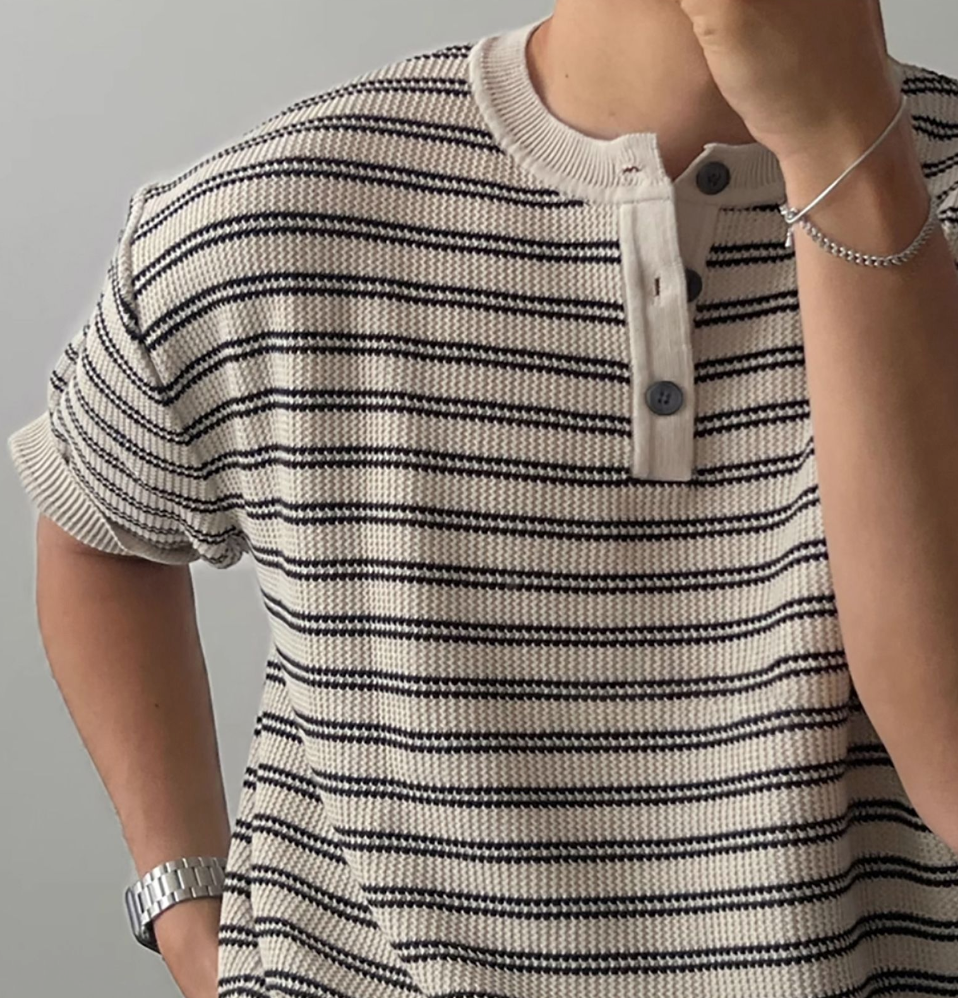 ヘンリーカラーストライプTシャツ メンズ｜Henry Stripe TEE