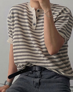 ヘンリーカラーストライプTシャツ メンズ｜Henry Stripe TEE
