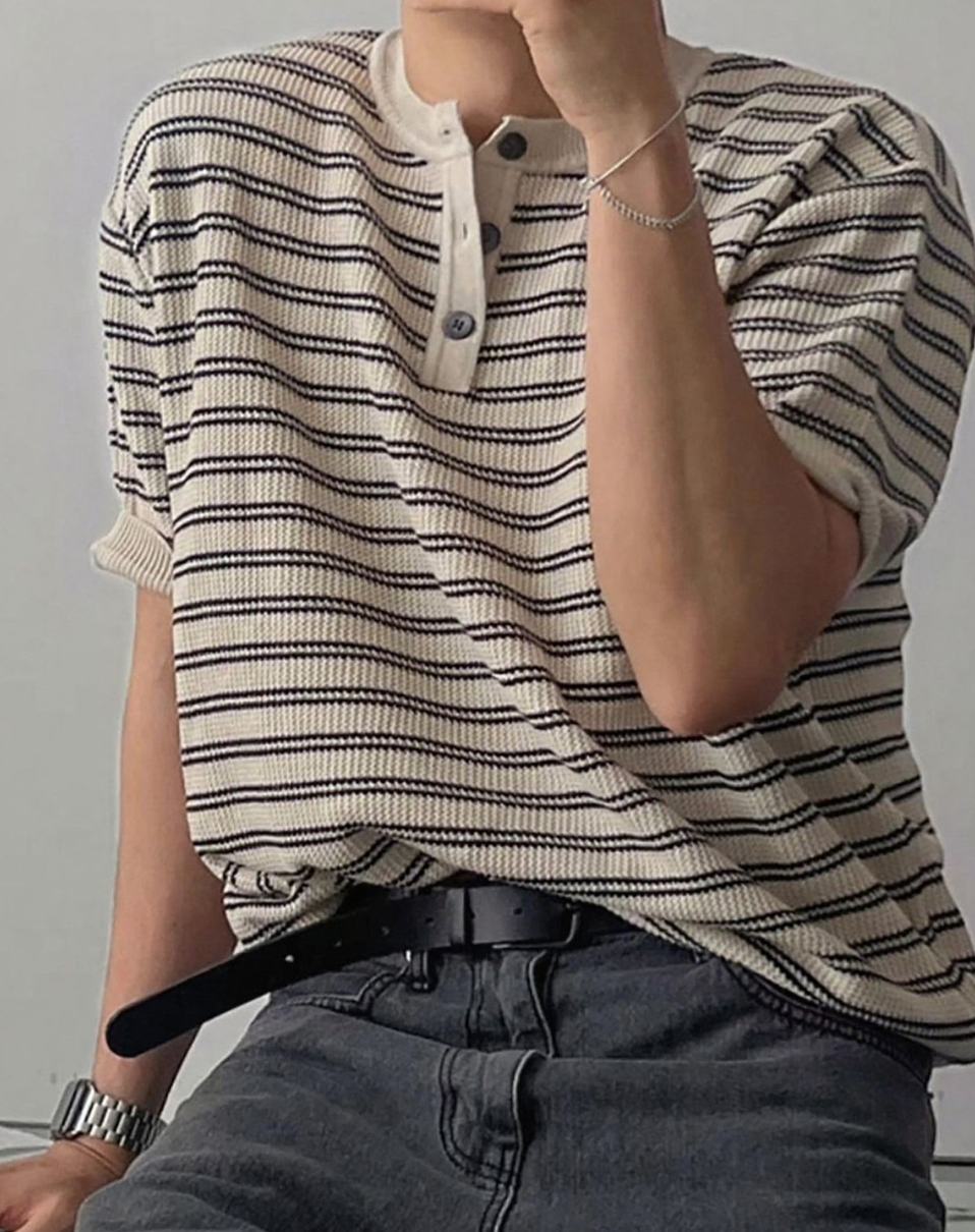 ヘンリーカラーストライプTシャツ メンズ｜Henry Stripe TEE