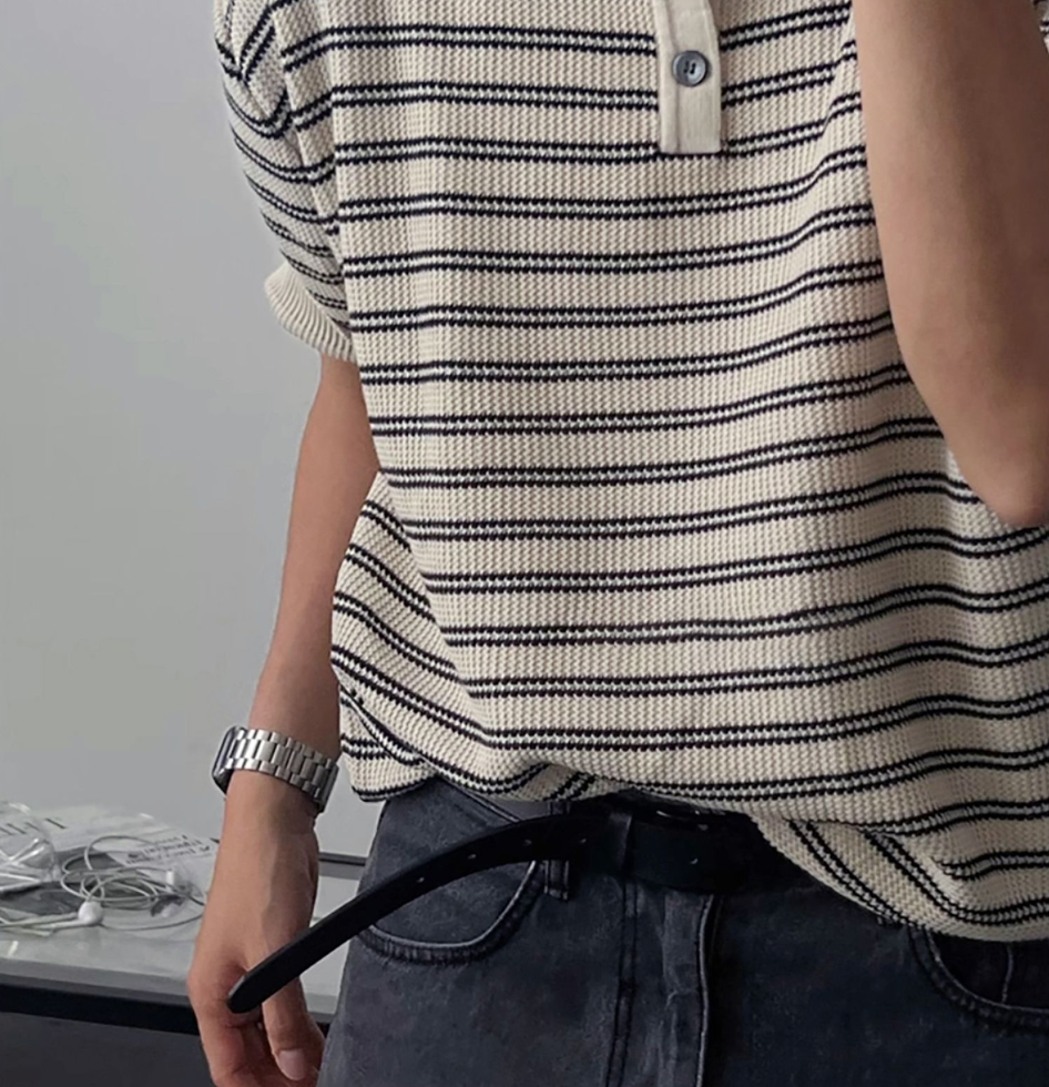 ヘンリーカラーストライプTシャツ メンズ｜Henry Stripe TEE