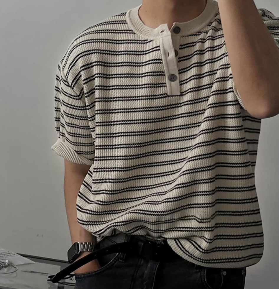 ヘンリーカラーストライプTシャツ メンズ｜Henry Stripe TEE