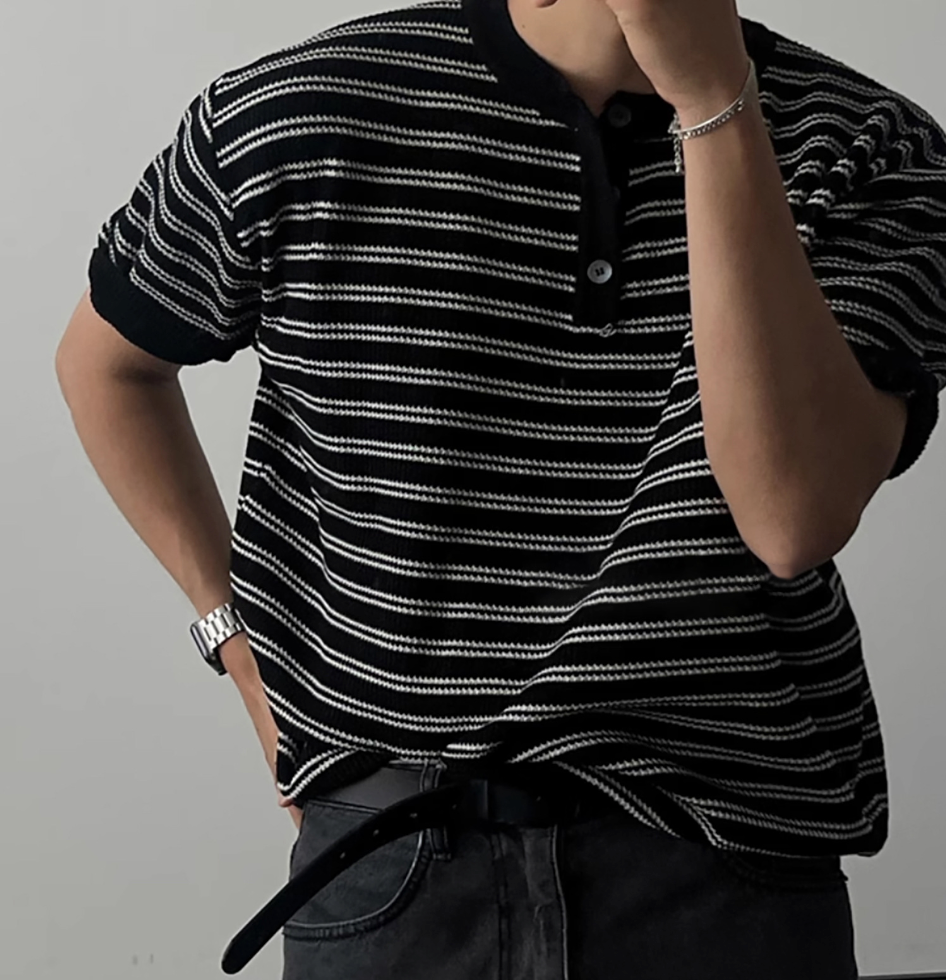 ヘンリーカラーストライプTシャツ メンズ｜Henry Stripe TEE
