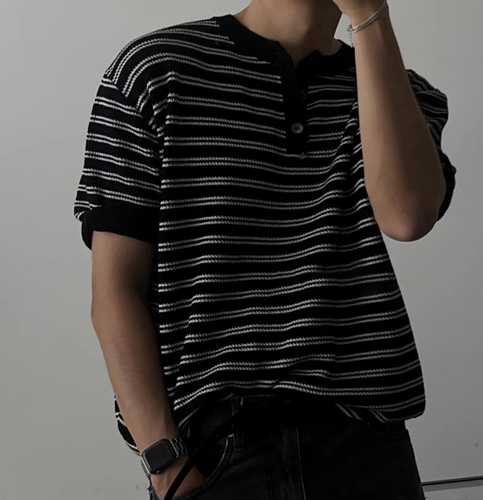 ヘンリーカラーストライプTシャツ メンズ｜Henry Stripe TEE