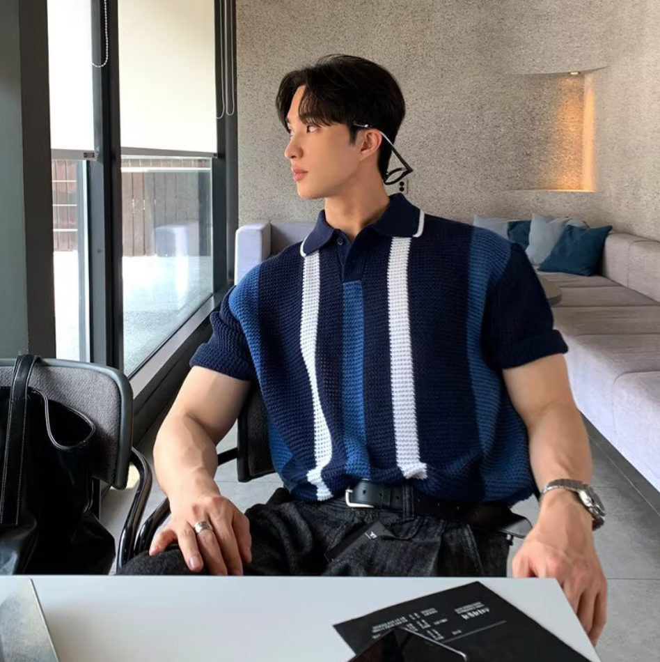 Lapel knit polo shirt