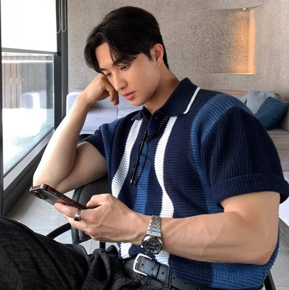 Lapel knit polo shirt