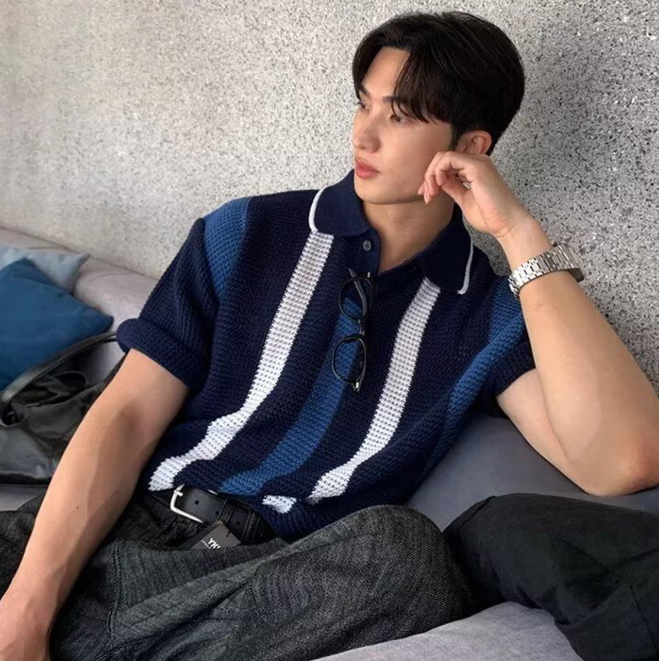 Lapel knit polo shirt