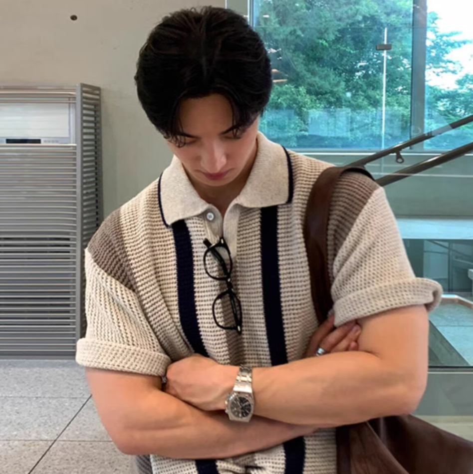 Lapel knit polo shirt