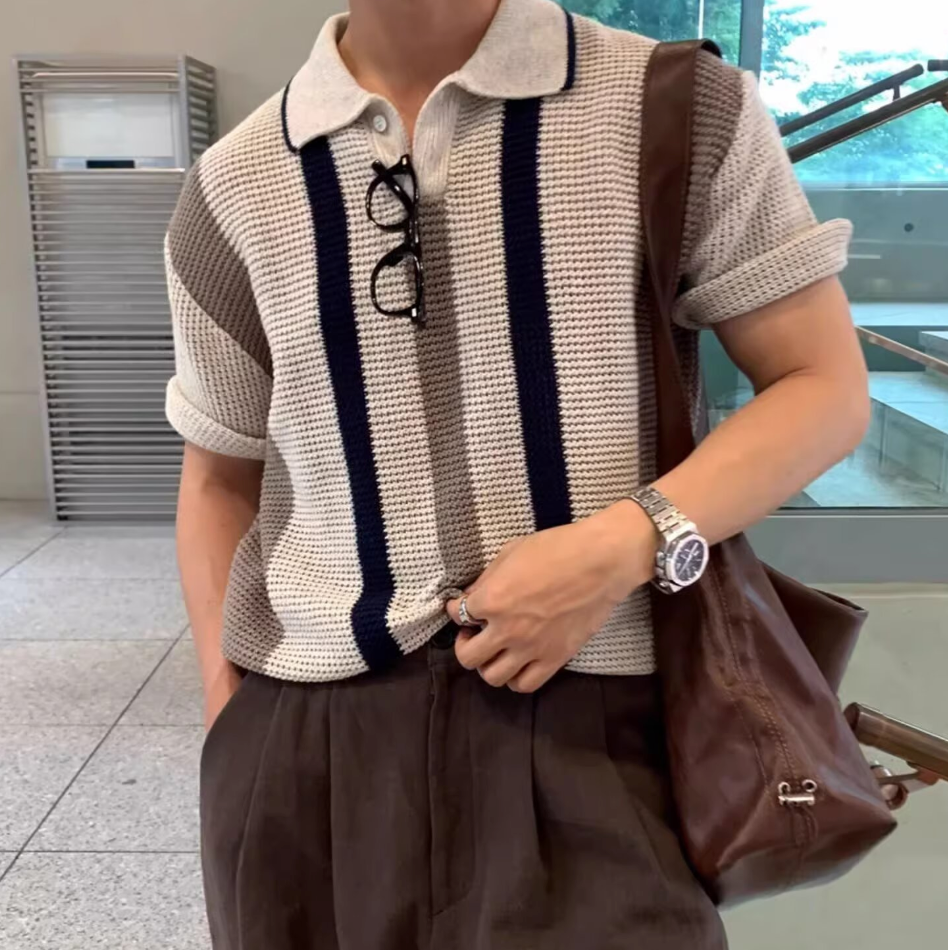 Lapel knit polo shirt