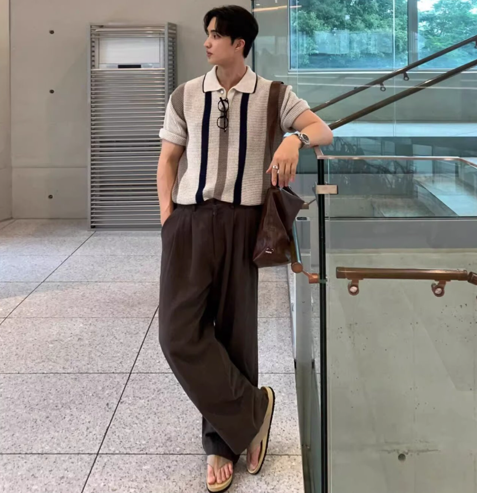 Lapel knit polo shirt