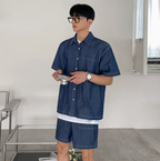 Short -sleeved denim shirt shorts set