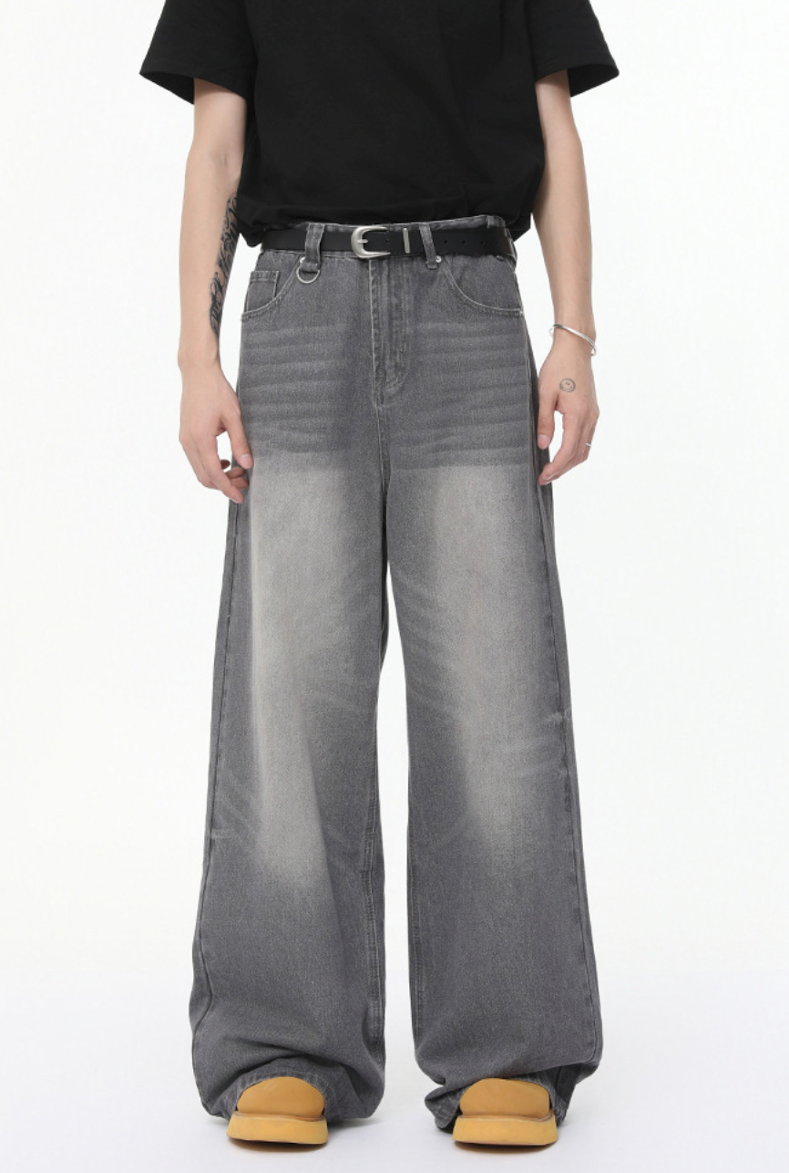 ウォッシュ加工ワイドデニムパンツ /  denim pants