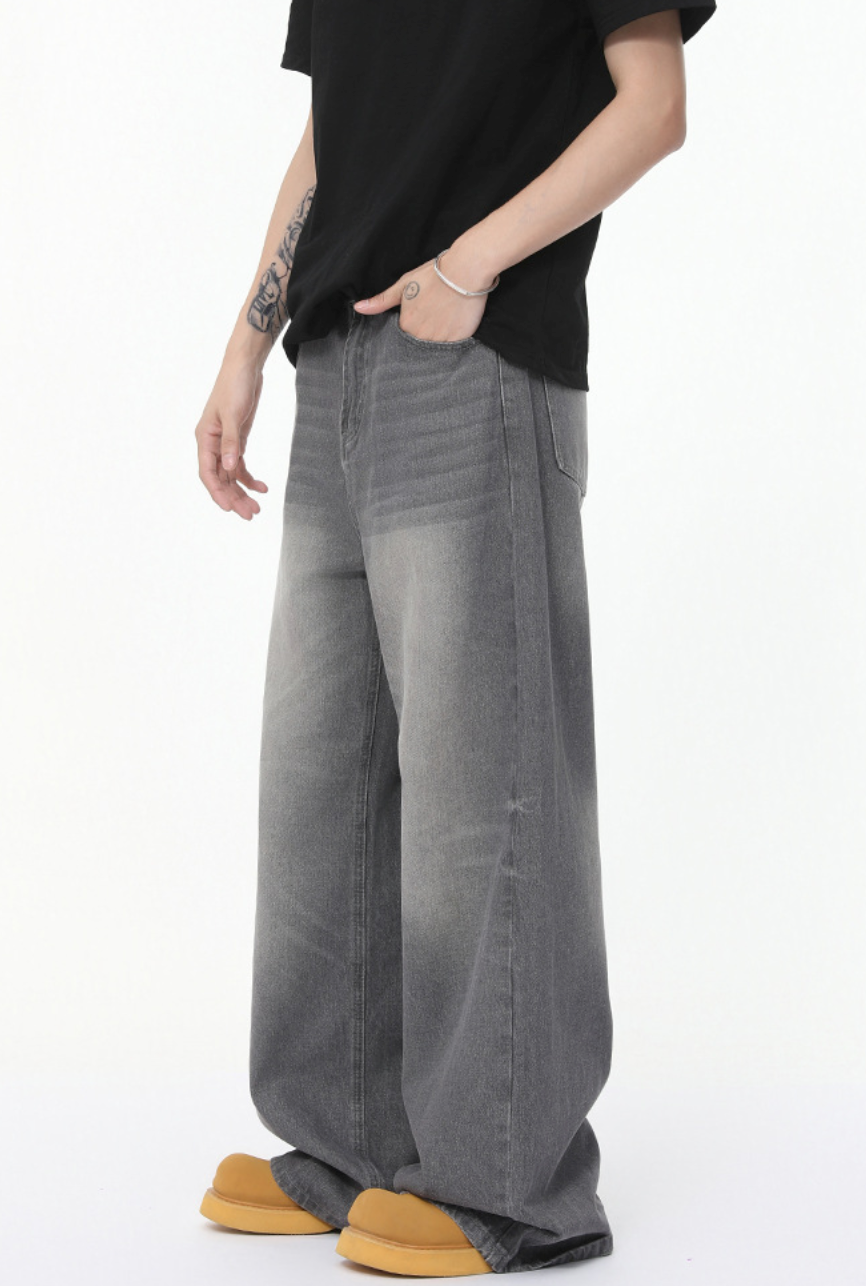 ウォッシュ加工ワイドデニムパンツ /  denim pants