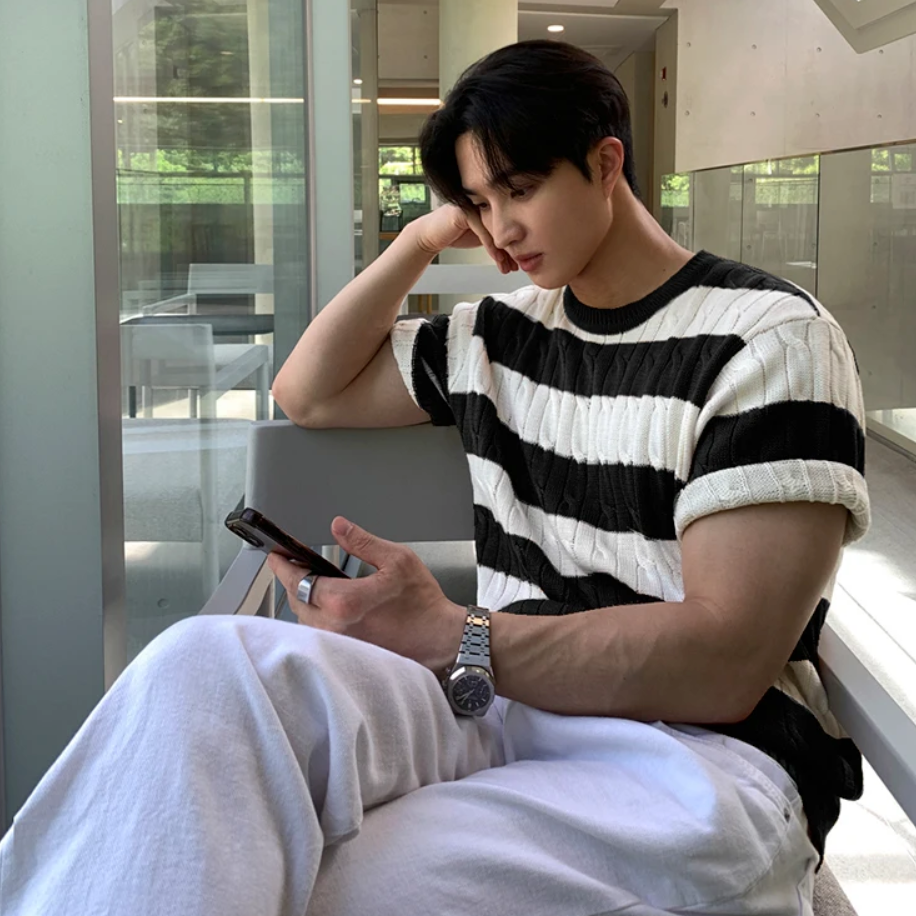 Border knit T-shirt