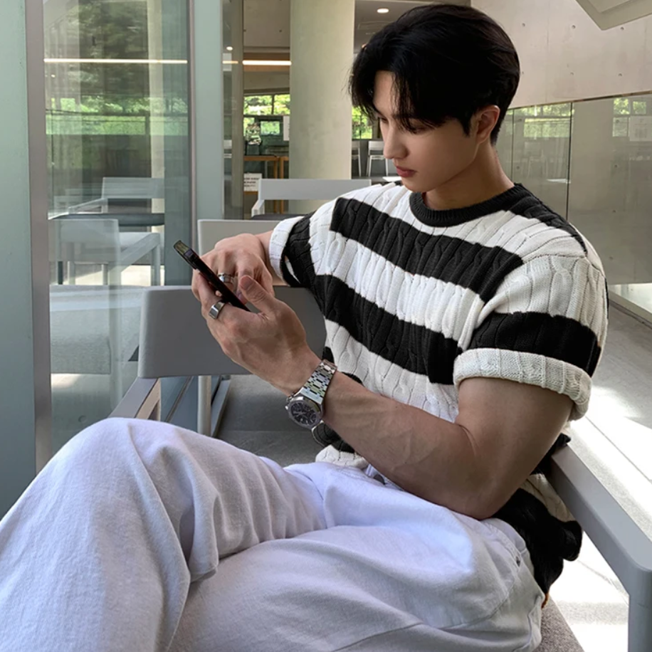 Border knit T-shirt