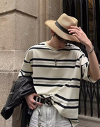 Oversized border short sleeve T-shirt