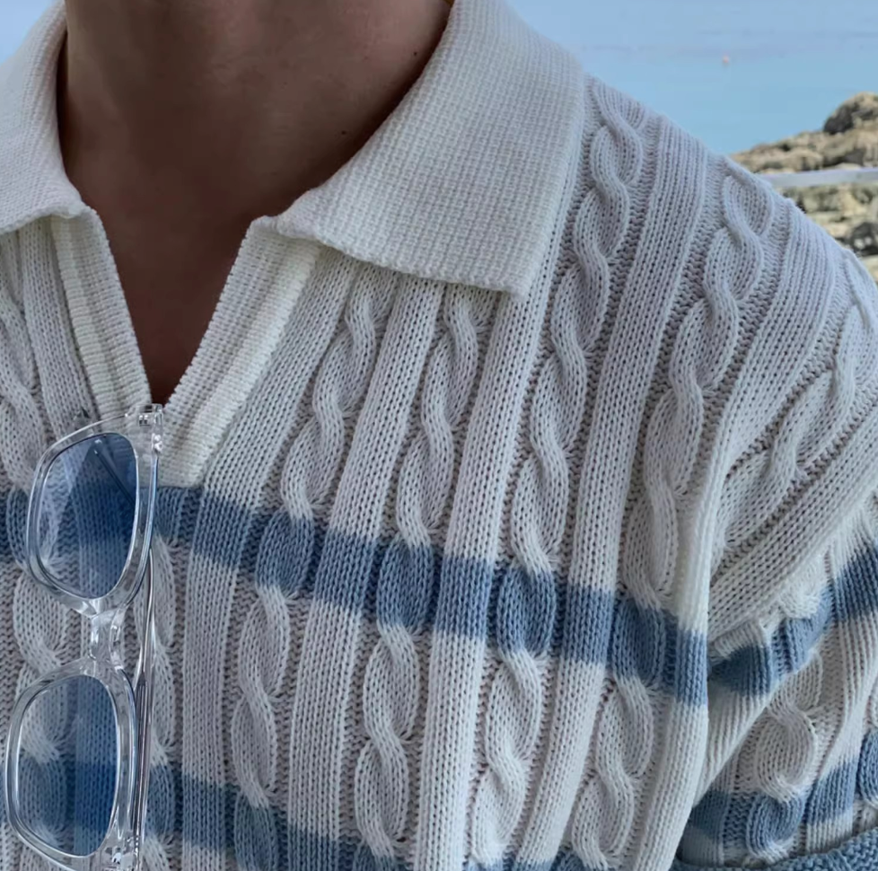 V-neck knit polo shirt