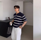V-neck knit polo shirt