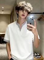 Fake two-piece V-neck T-shirt