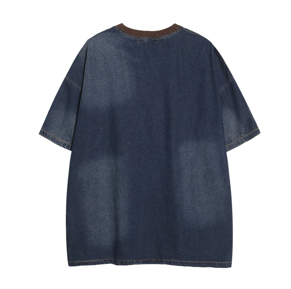 Denim embroidery short sleeve T-shirt