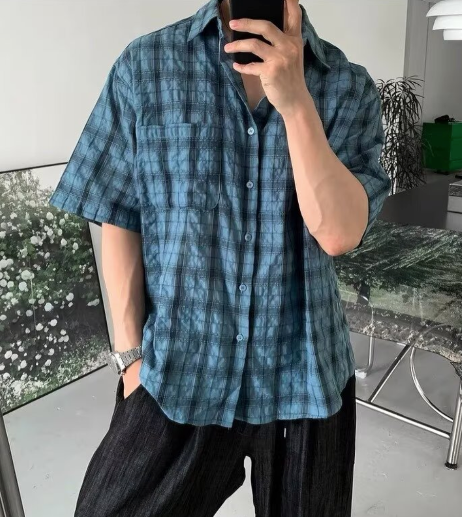 Retro blue plaid shirt