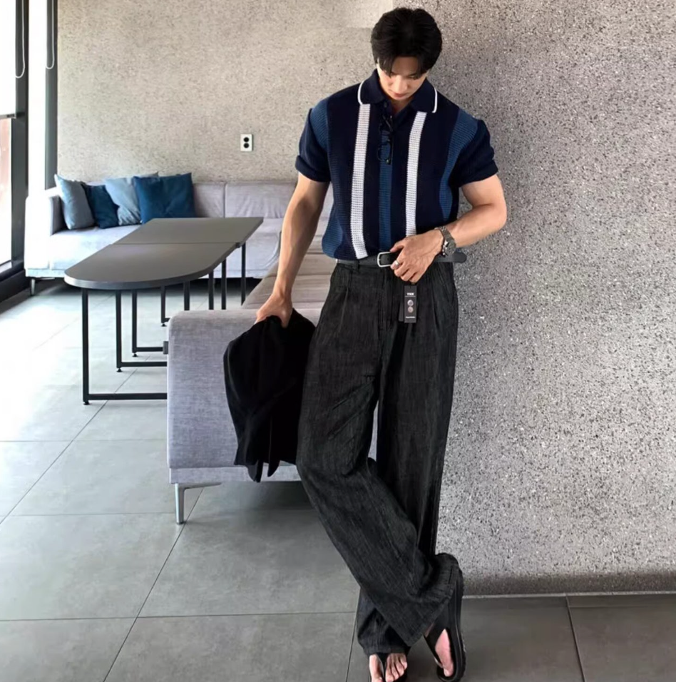 Lapel knit polo shirt